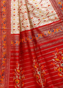 Pratha - Red White Silk Patola Print Saree