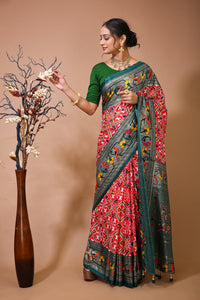 Pratha - Red Green Silk Patola Print Saree