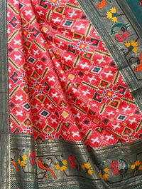 Pratha - Red Green Silk Patola Print Saree