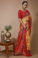 Pratha - Yellow Red Silk Patola Print Saree