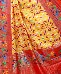 Pratha - Yellow Red Silk Patola Print Saree