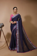 Shirish - Blue Pink Linen Silk Saree