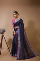 Shirish - Blue Pink Linen Silk Saree