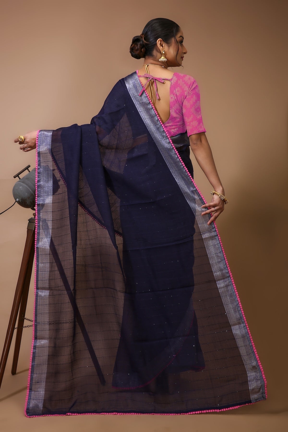 Shirish - Blue Pink Linen Silk Saree