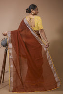 Shirish - Brown Yellow Linen Silk Saree