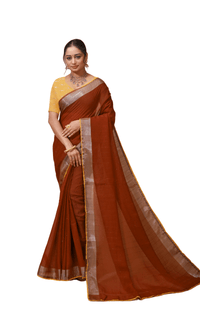 Shirish - Brown Yellow Linen Silk Saree