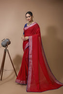 Shirish - Red Blue Linen Silk Saree