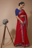 Shirish - Red Blue Linen Silk Saree