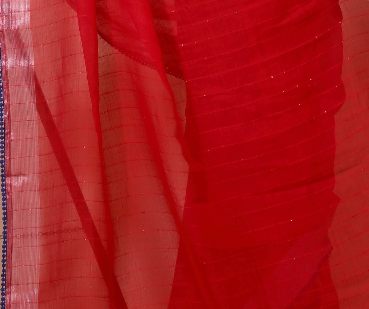 Shirish - Red Blue Linen Silk Saree