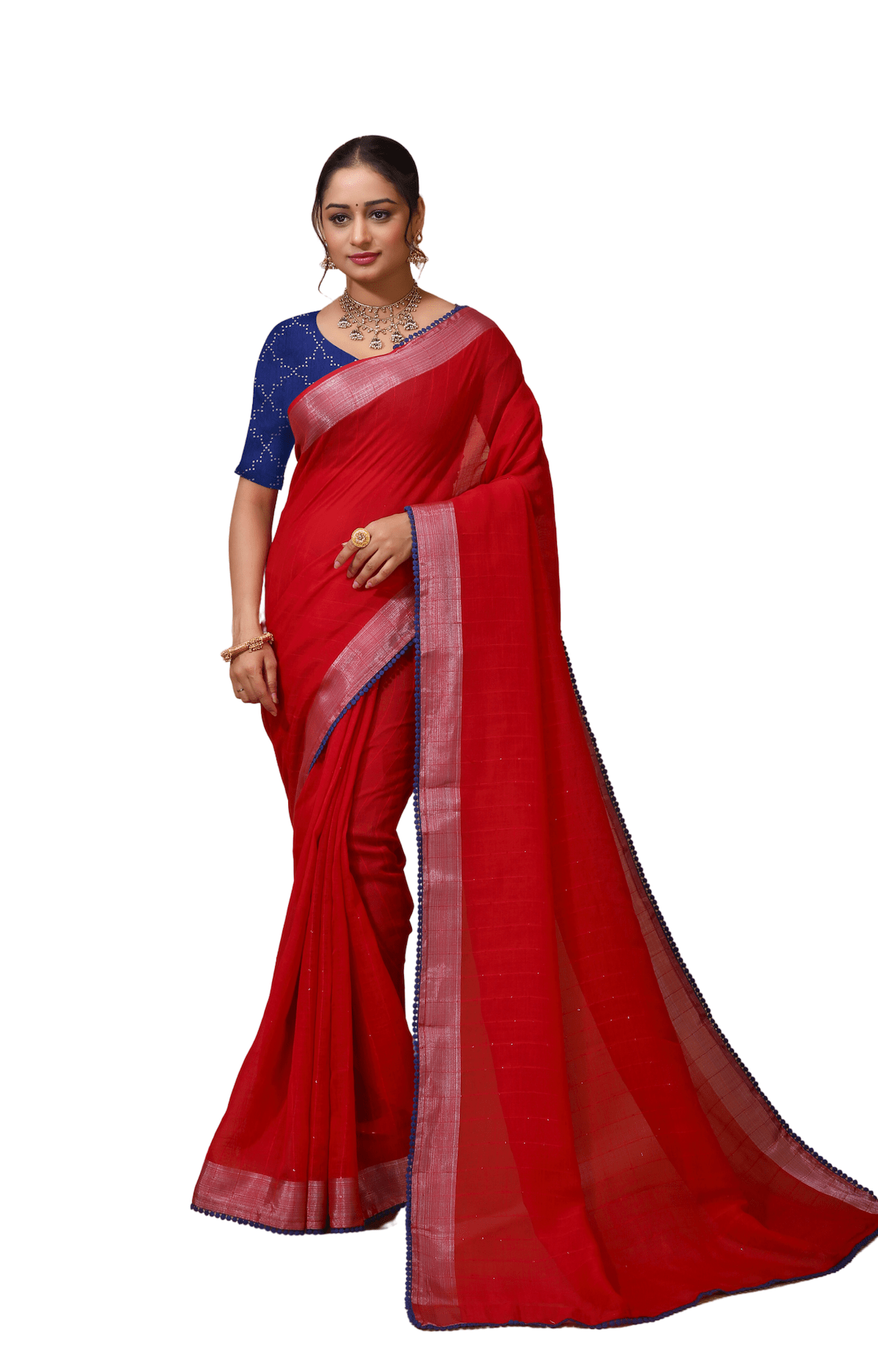 Shirish - Red Blue Linen Silk Saree