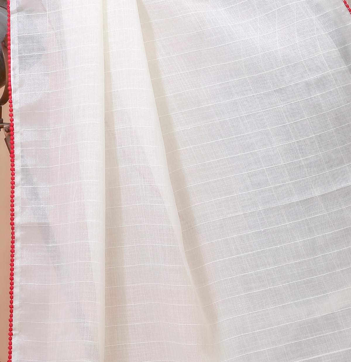 Shirish - White Red Linen Silk Saree