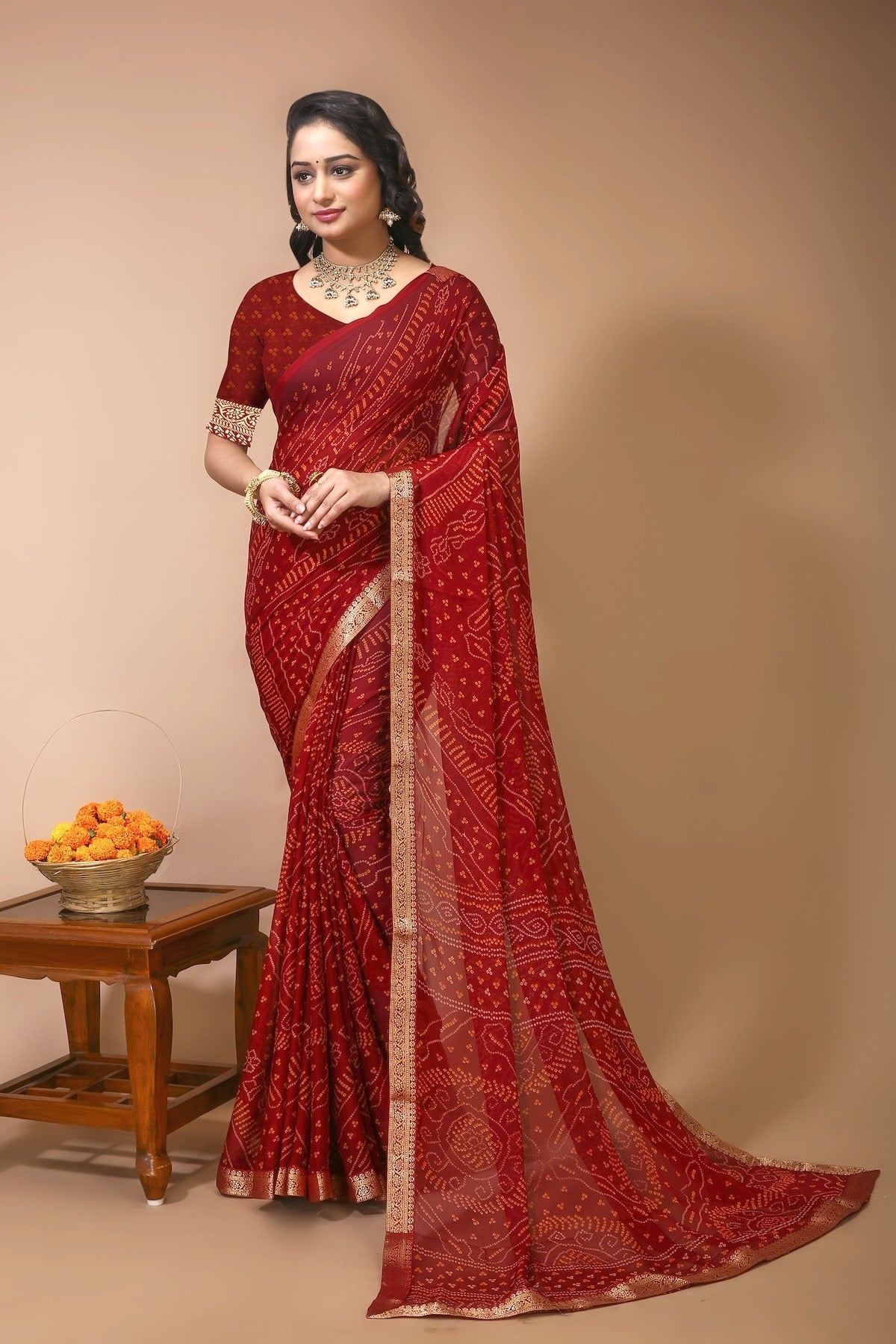 Parv - Bandhani Print Georgette Saree