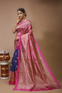 Jhilmil - Blue Pink Silk Banarasi Saree