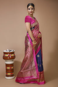 Jhilmil - Blue Pink Silk Banarasi Saree