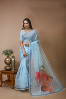 Chhaya - Blue Digital Print Net Saree