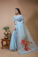 Chhaya - Blue Digital Print Net Saree