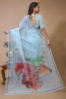 Chhaya - Blue Digital Print Net Saree