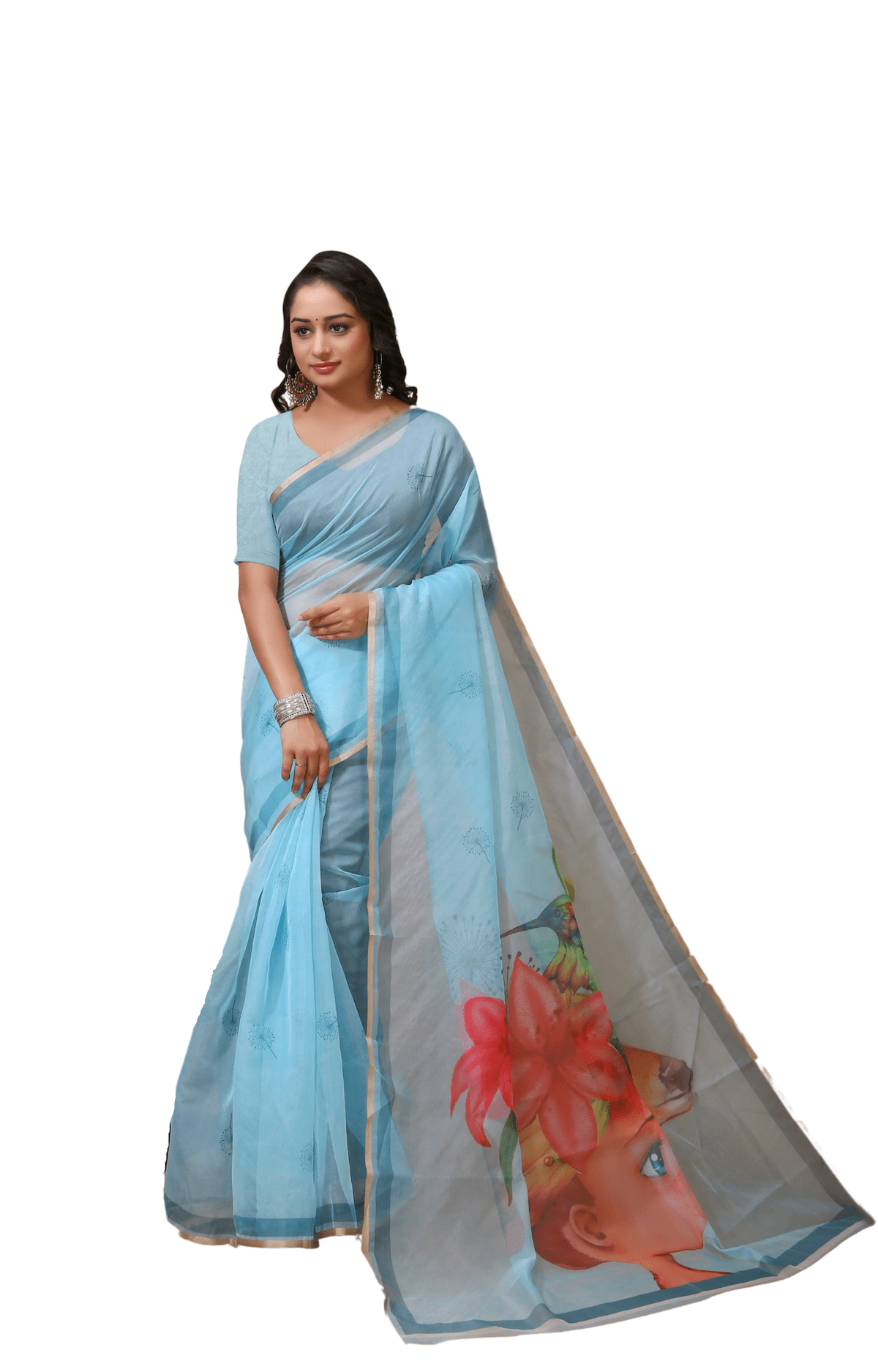 Chhaya - Blue Digital Print Net Saree