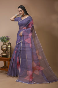 Chhaya - Lilac Digital Print Net Saree