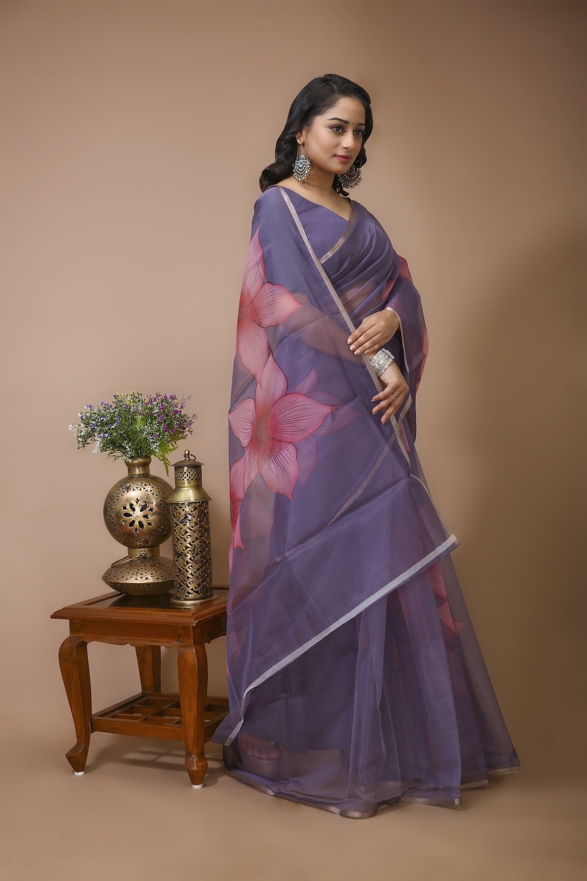 Chhaya - Lilac Digital Print Net Saree