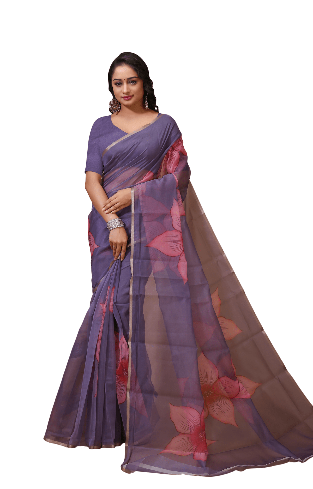 Chhaya - Lilac Digital Print Net Saree