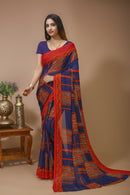 Taranga - Blue Red Georgette Print Saree