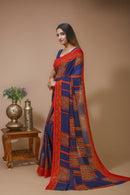 Taranga - Blue Red Georgette Print Saree