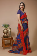 Taranga - Blue Red Georgette Print Saree