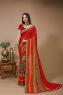 Taranga - Red Yellow Georgette Printed Saree