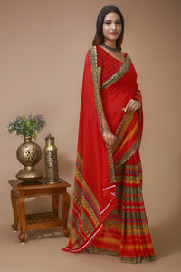 Taranga - Red Yellow Georgette Printed Saree