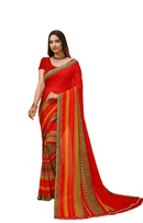 Taranga - Red Yellow Georgette Printed Saree