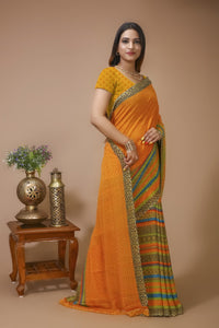 Taranga - Mustard Yellow Georgette Printed Saree