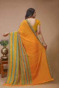 Taranga - Mustard Yellow Georgette Printed Saree