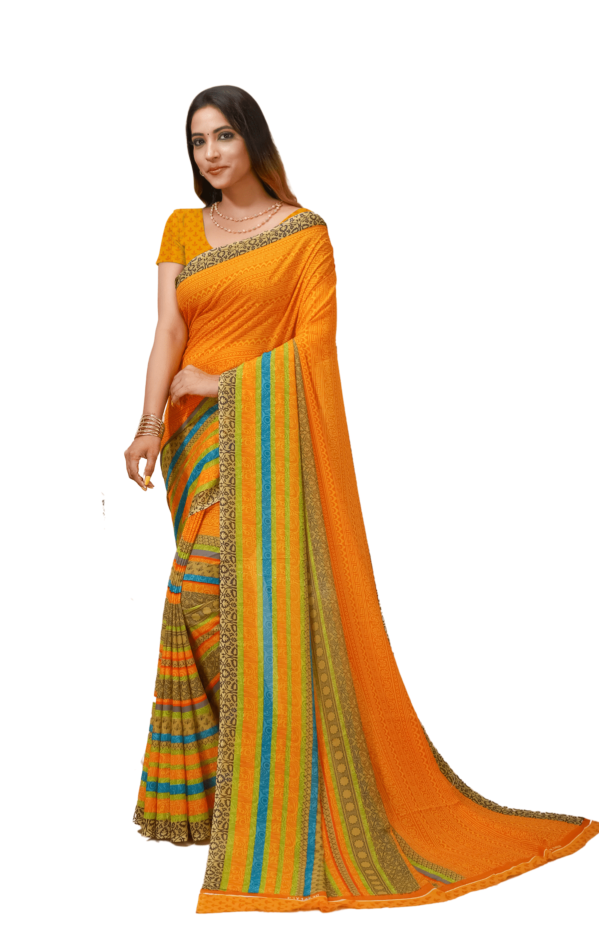 Taranga - Mustard Yellow Georgette Printed Saree