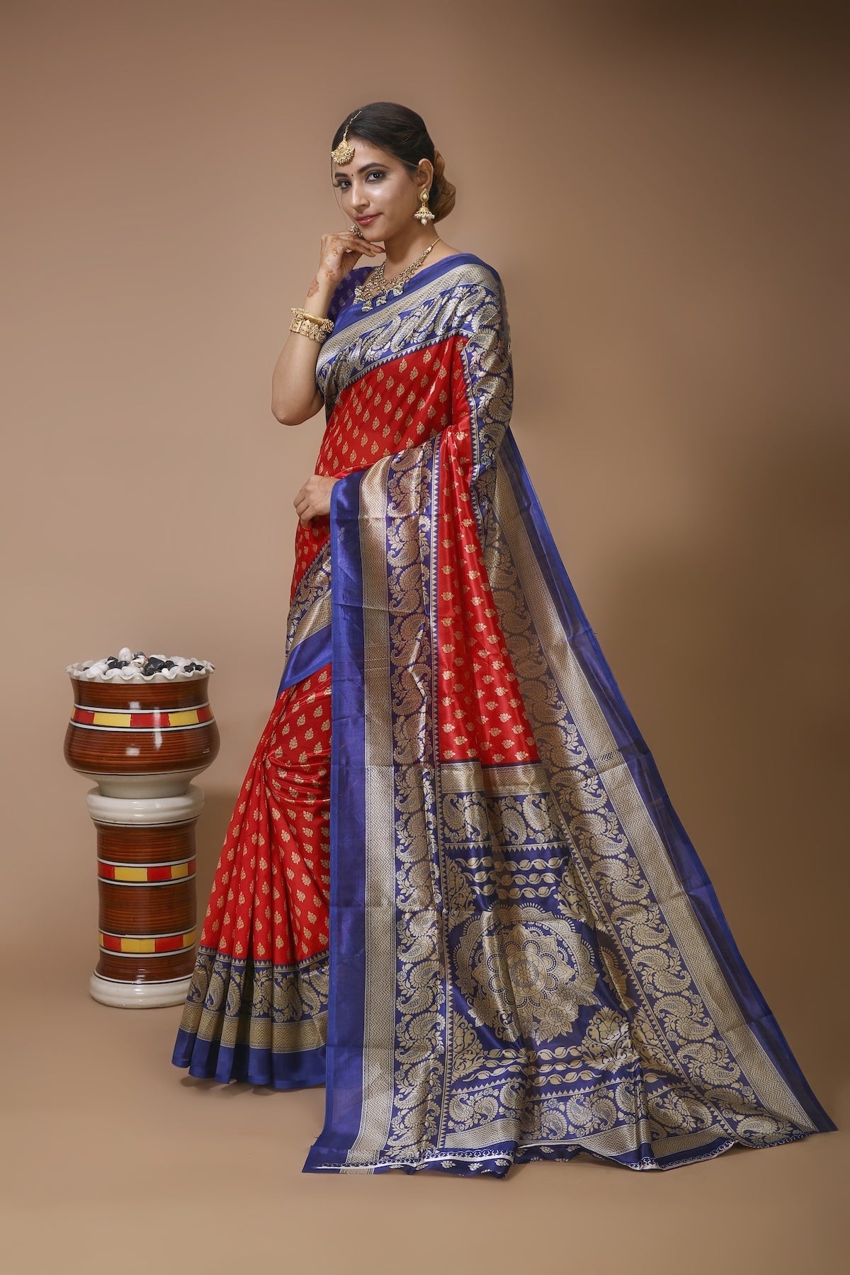 Indira - Red Blue Silk Banarasi Saree