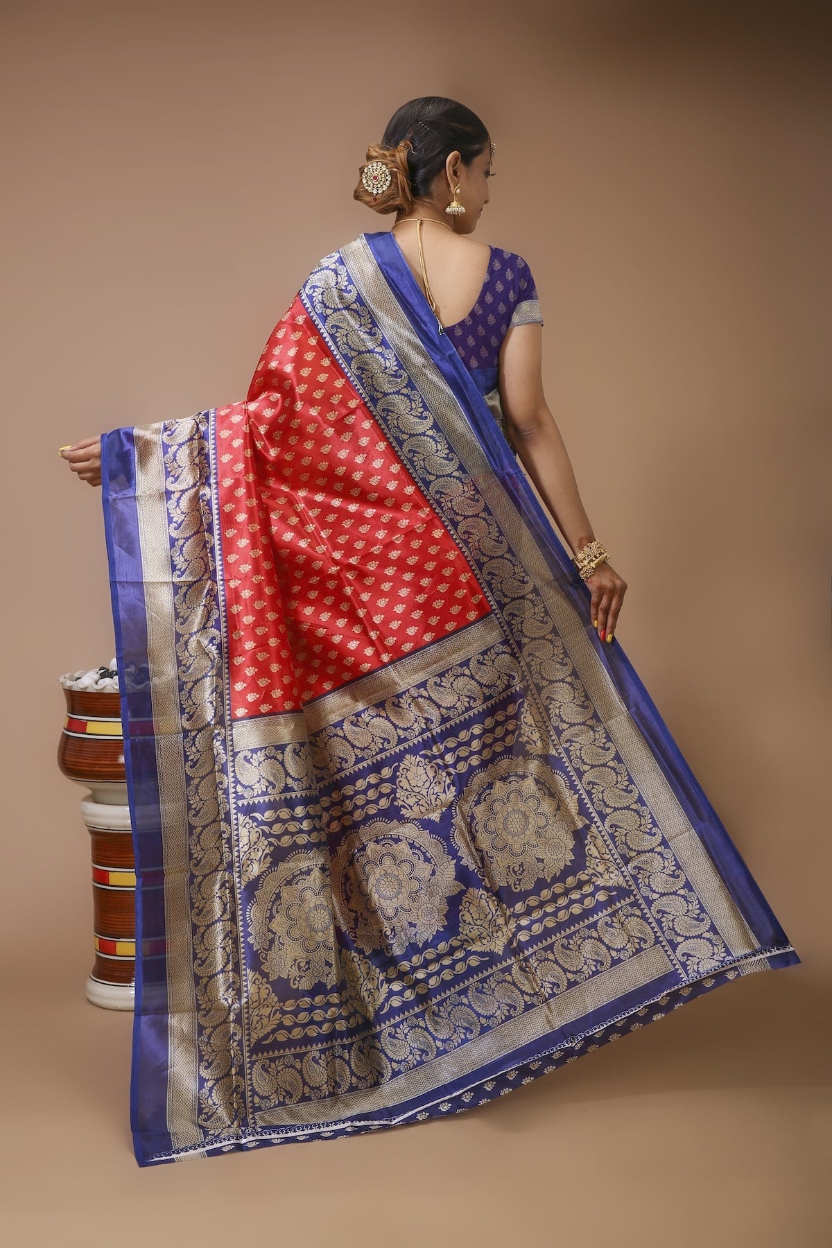 Indira - Red Blue Silk Banarasi Saree