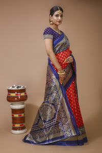 Indira - Red Blue Silk Banarasi Saree