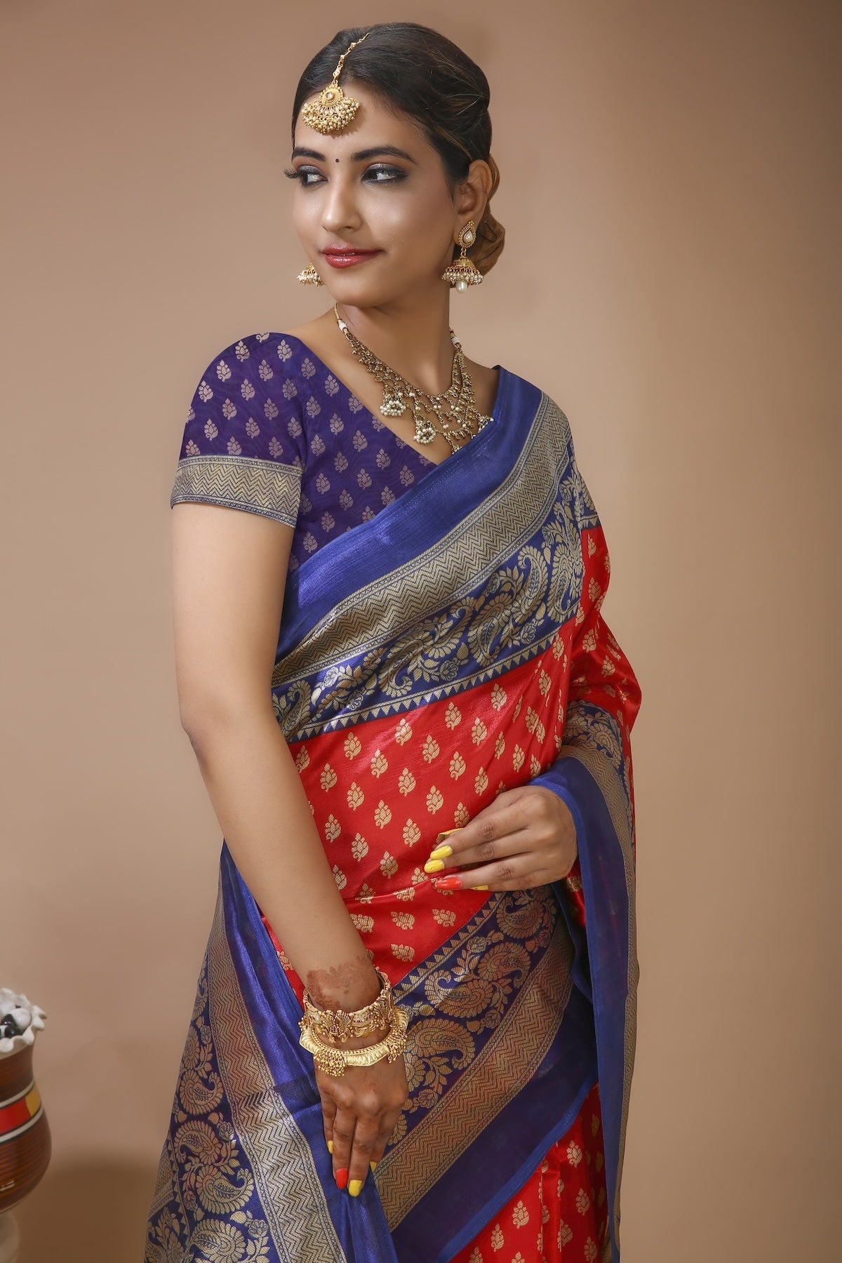 Indira - Red Blue Silk Banarasi Saree