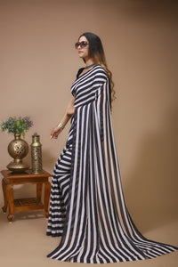 Lahariya - Black White Georgette Printed Saree