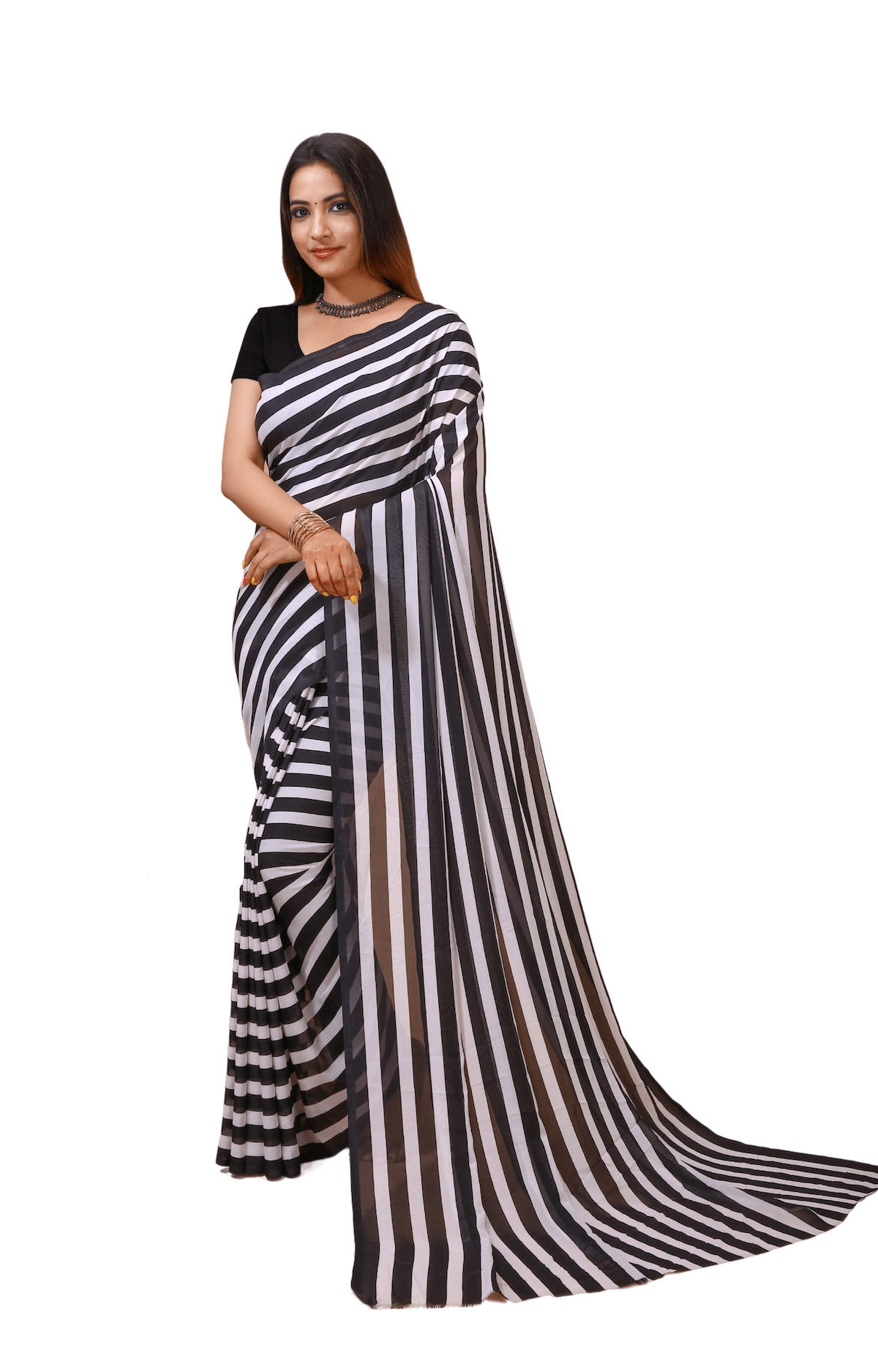 Lahariya - Black White Georgette Printed Saree