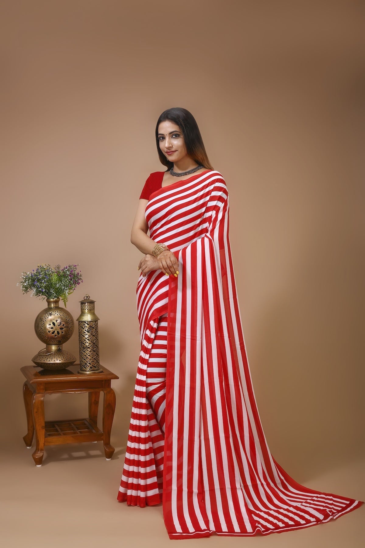 Lahariya - Red White Georgette Printed Saree