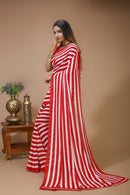 Lahariya - Red White Georgette Printed Saree