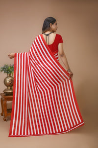 Lahariya - Red White Georgette Printed Saree