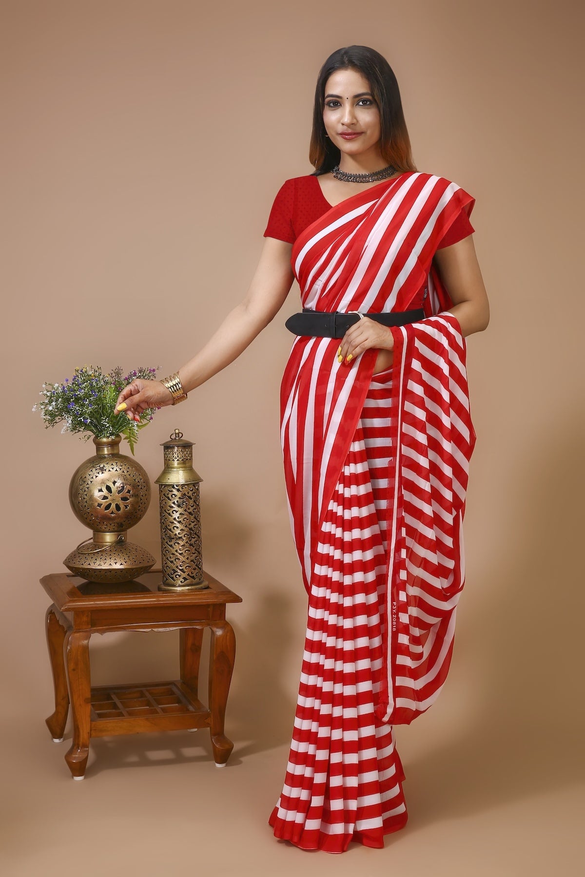 Lahariya - Red White Georgette Printed Saree