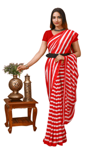 Lahariya - Red White Georgette Printed Saree