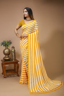 Lahariya - Yellow White Georgette Printed Saree