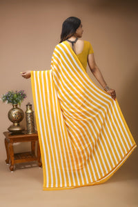 Lahariya - Yellow White Georgette Printed Saree