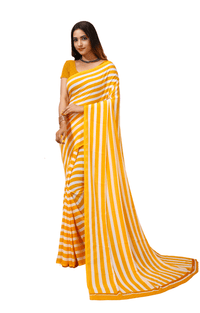 Lahariya - Yellow White Georgette Printed Saree