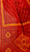 Teej - Red Yellow Cotton Bandhani Saree