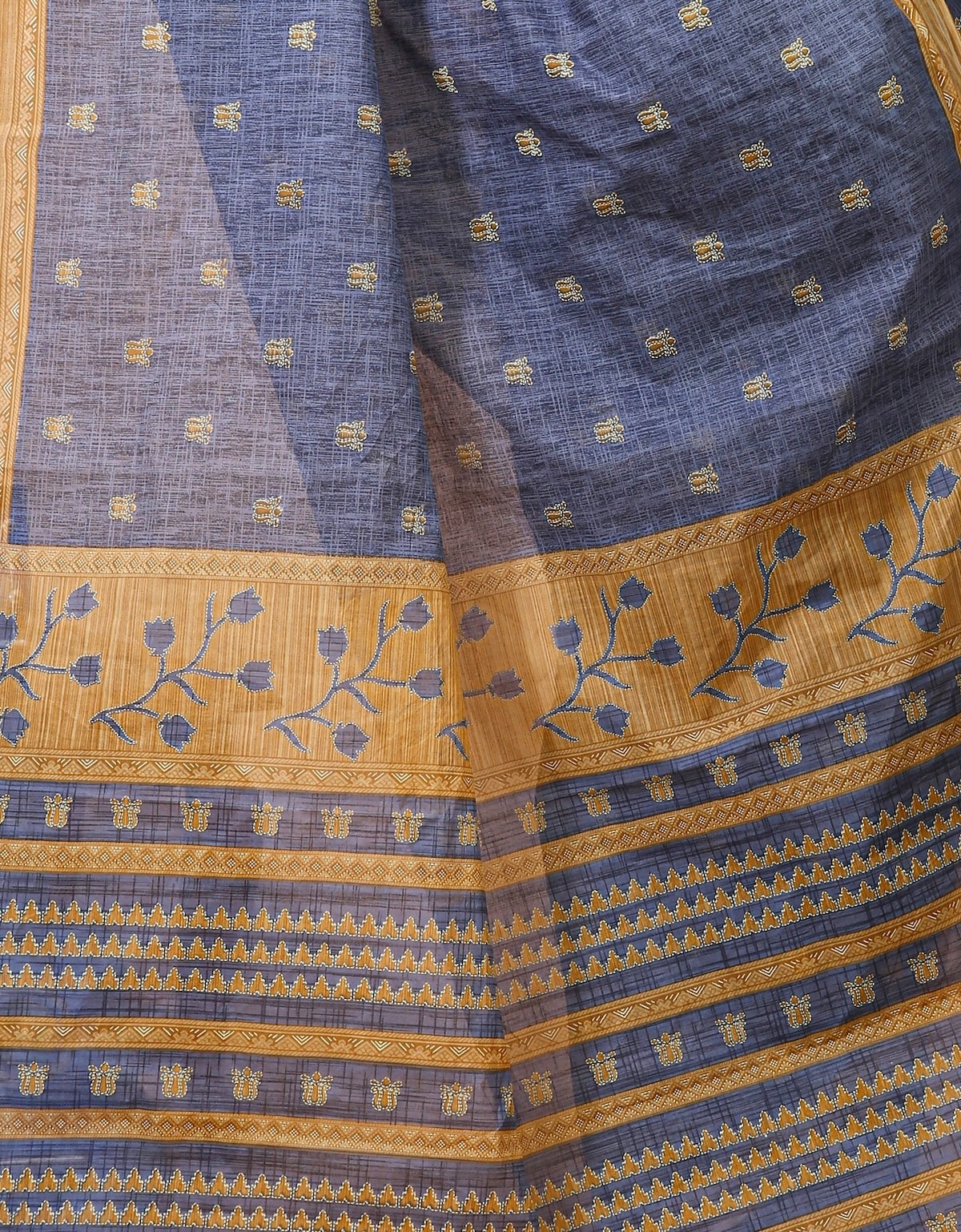 Sarita - Grey Cotton Kalamkari Butti saree